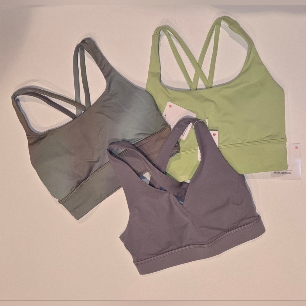 NWT New Lululemon Sports Bra Bundle Size 4, green, gray, Envital, Energy Longlin